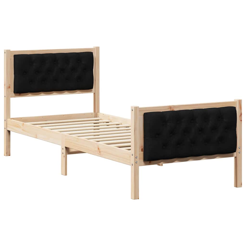 Sängram med huvudgavel Svart 75 x 190 cm Massiv furu