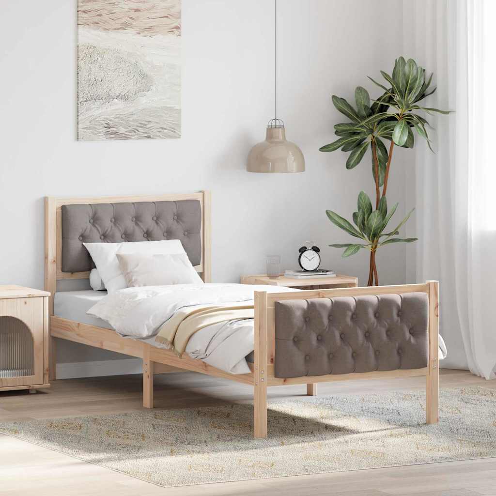 Sängram med huvudgavel Taupe 75 x 190 cm Massiv furu