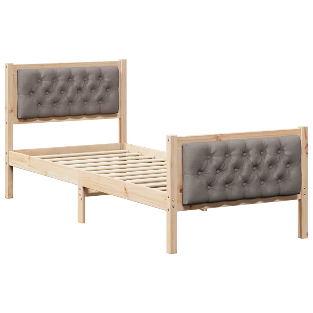 Sängram med huvudgavel Taupe 75 x 190 cm Massiv furu