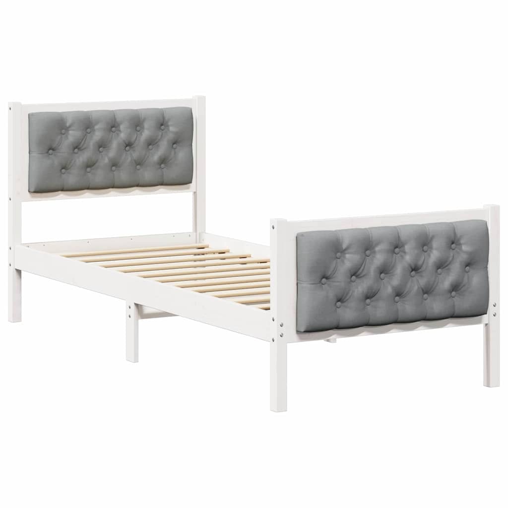 Sängram med huvudgavel Ljusgrå 75 x 190 cm Massiv furu