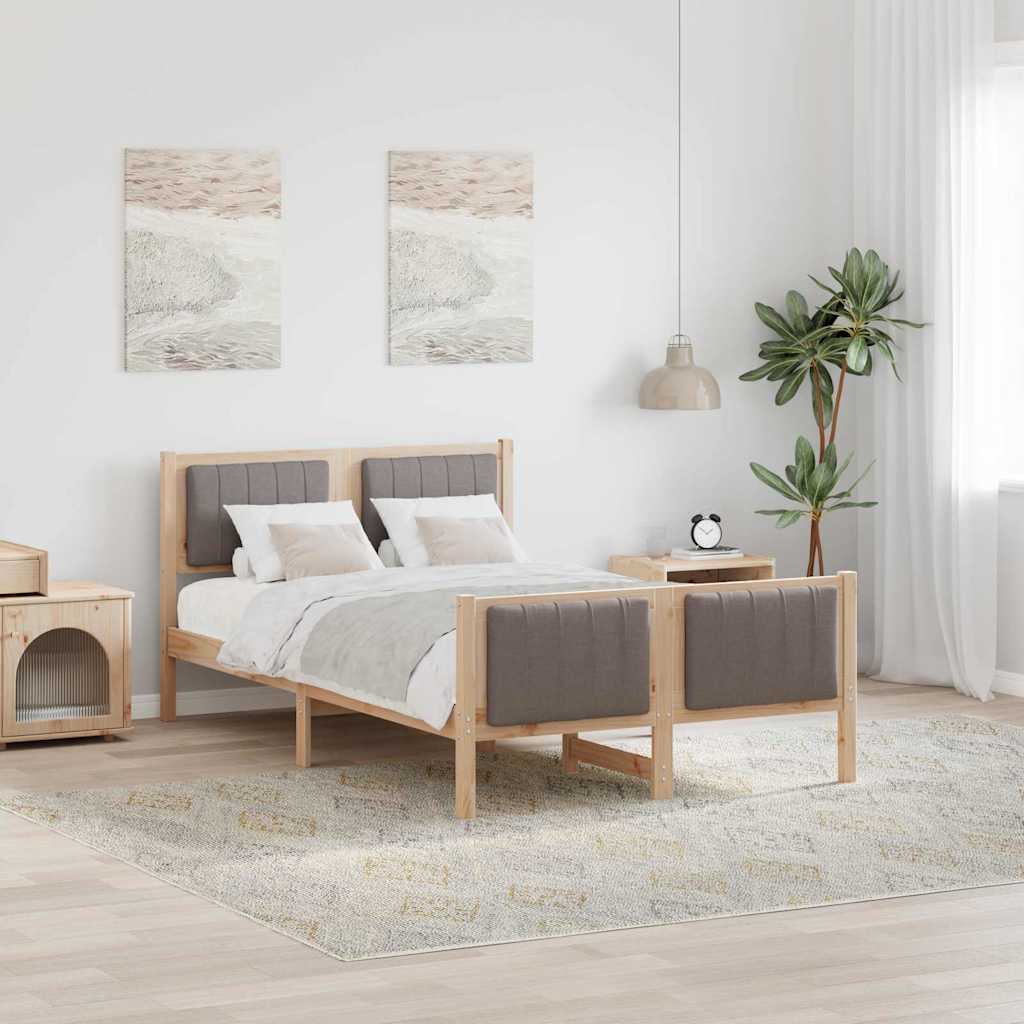 Sängram med huvudgavel Brun och taupe 120 x 200 cm Massiv furu