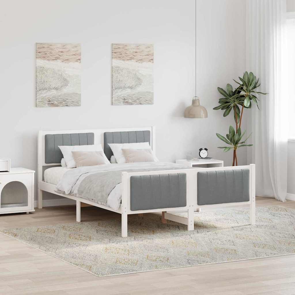 Sängram med huvudgavel Vit och ljusgrå 135 x 190 cm Massiv furu