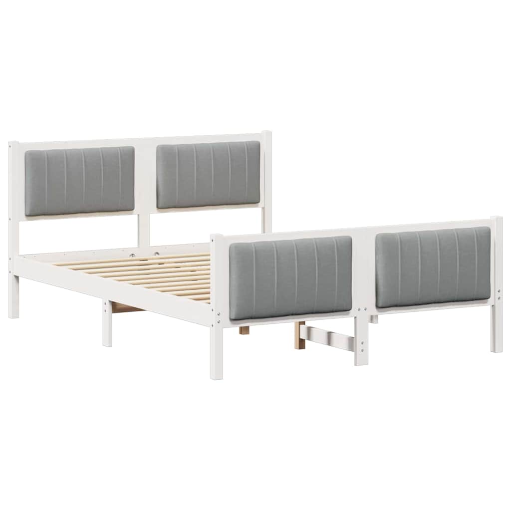 Sängram med huvudgavel Vit och ljusgrå 135 x 190 cm Massiv furu
