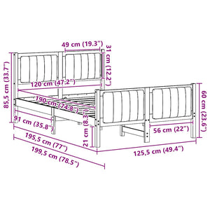 Sängram med huvudgavel Brun och svart 120 x 190 cm Massiv furu