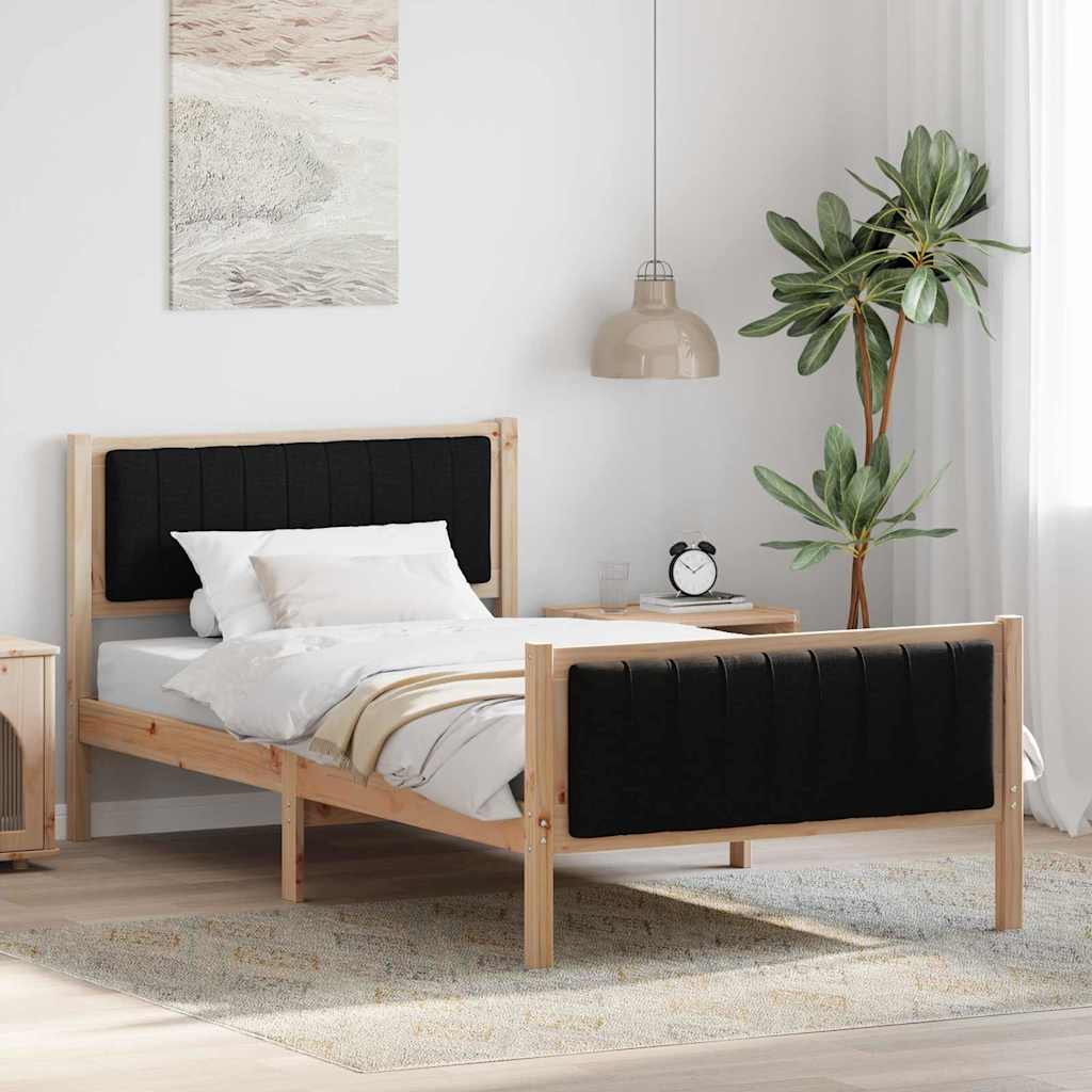 Sängram med huvudgavel Brun och svart 100 x 200 cm Massiv furu