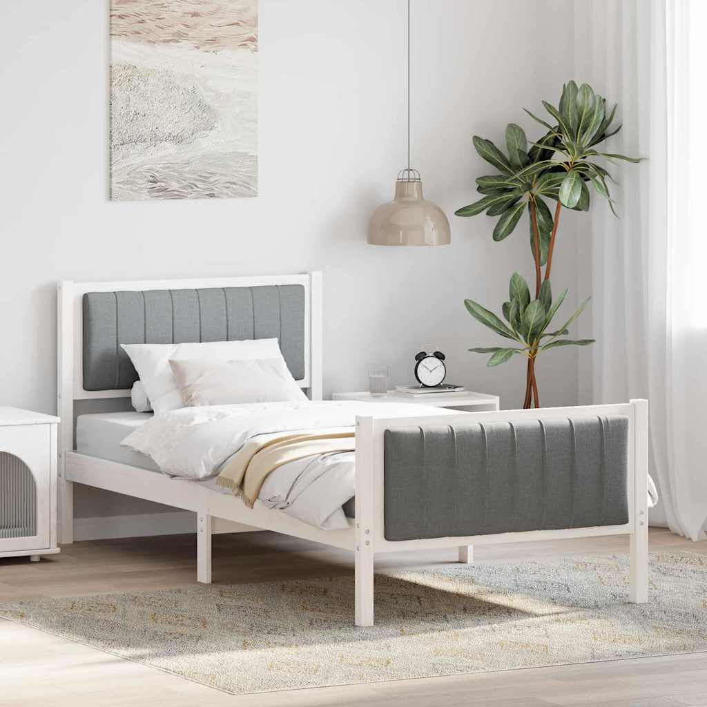 Sängram med huvudgavel Vit och ljusgrå 90 x 200 cm Massiv furu