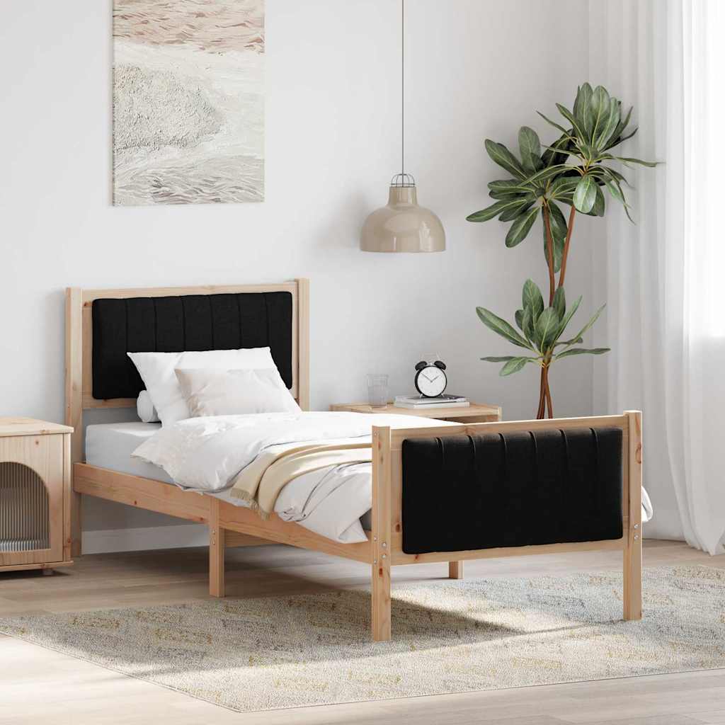 Sängram med huvudgavel Brun och svart 75 x 190 cm Massiv furu