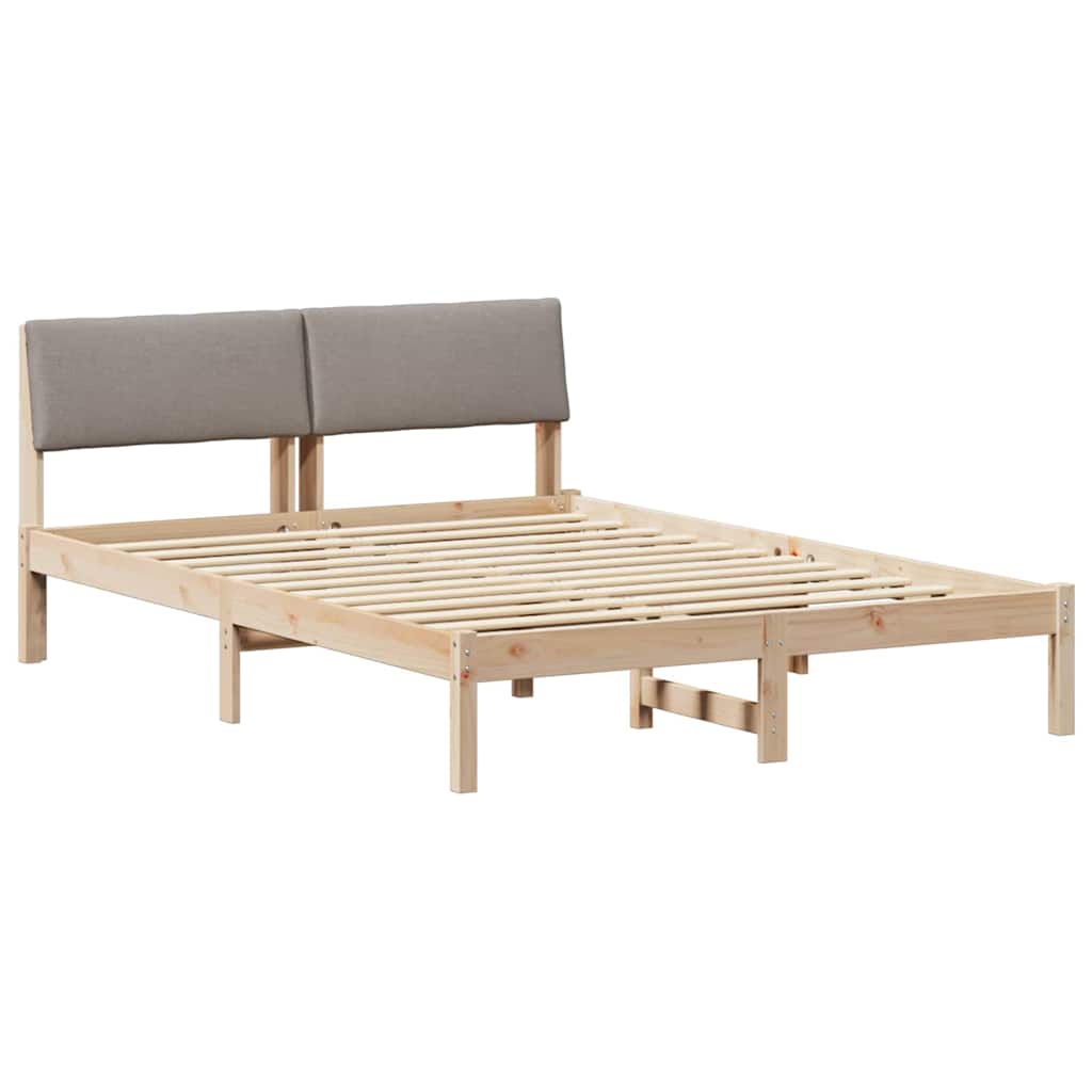 Sängram med huvudgavel Brun och taupe 150 x 200 cm Massiv furu