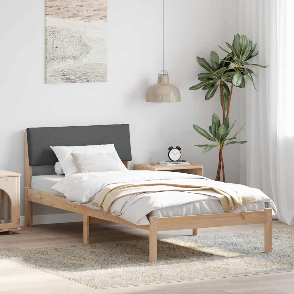 Sängram med huvudgavel brun och mörkgrå 90 x 200 cm Massiv furu