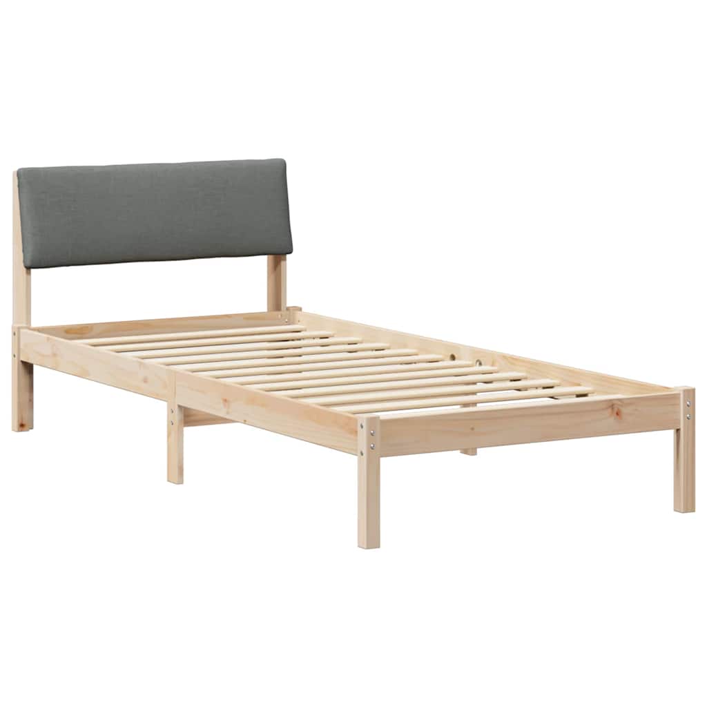 Sängram med huvudgavel brun och mörkgrå 90 x 200 cm Massiv furu