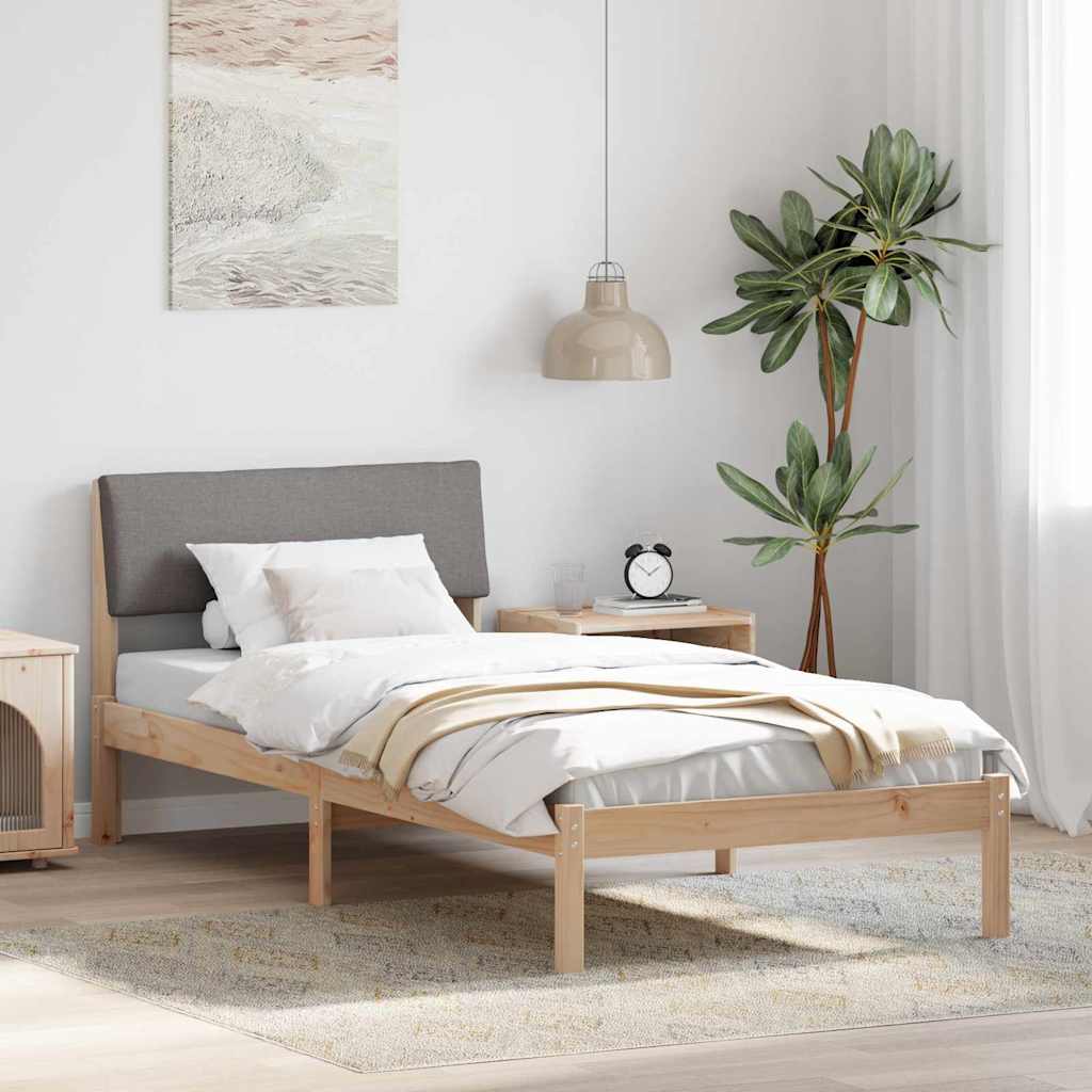 Sängram med huvudgavel Brun och taupe 90 x 200 cm Massiv furu