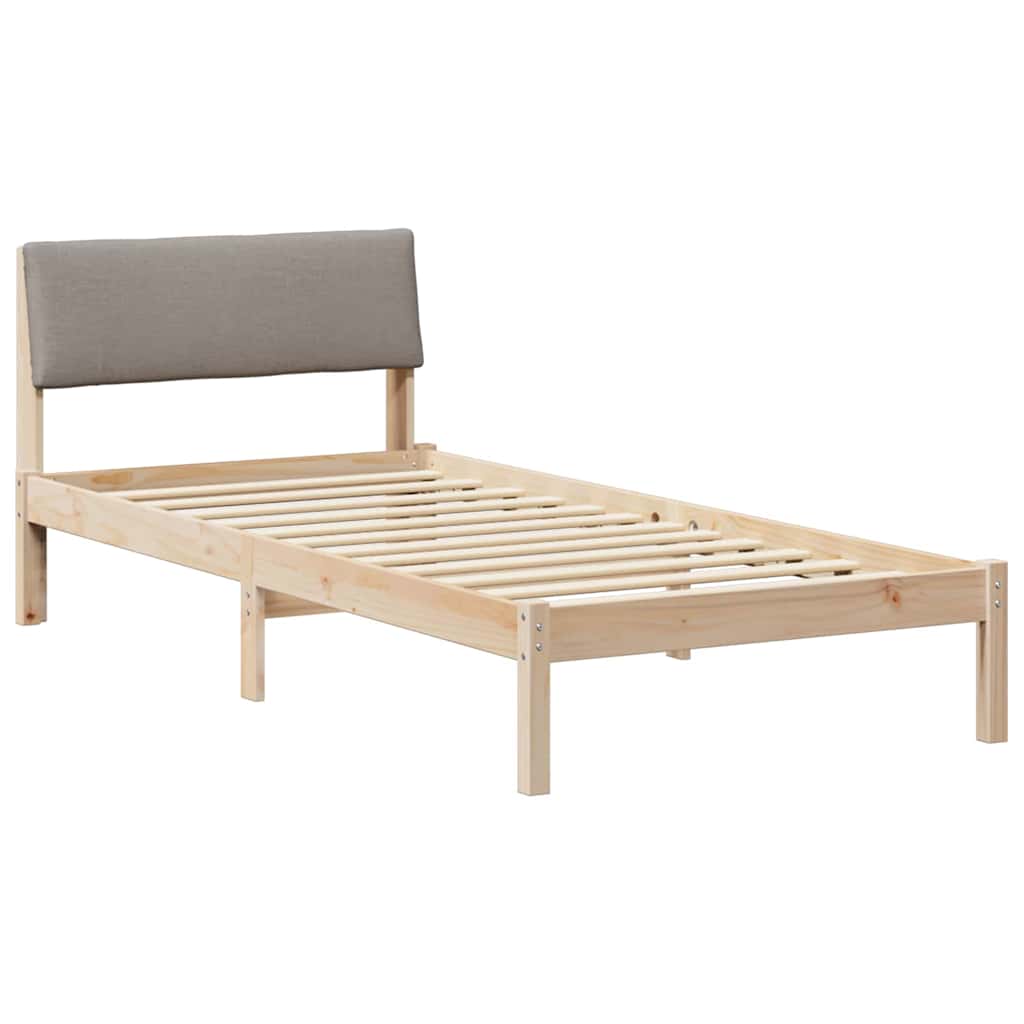 Sängram med huvudgavel Brun och taupe 90 x 200 cm Massiv furu