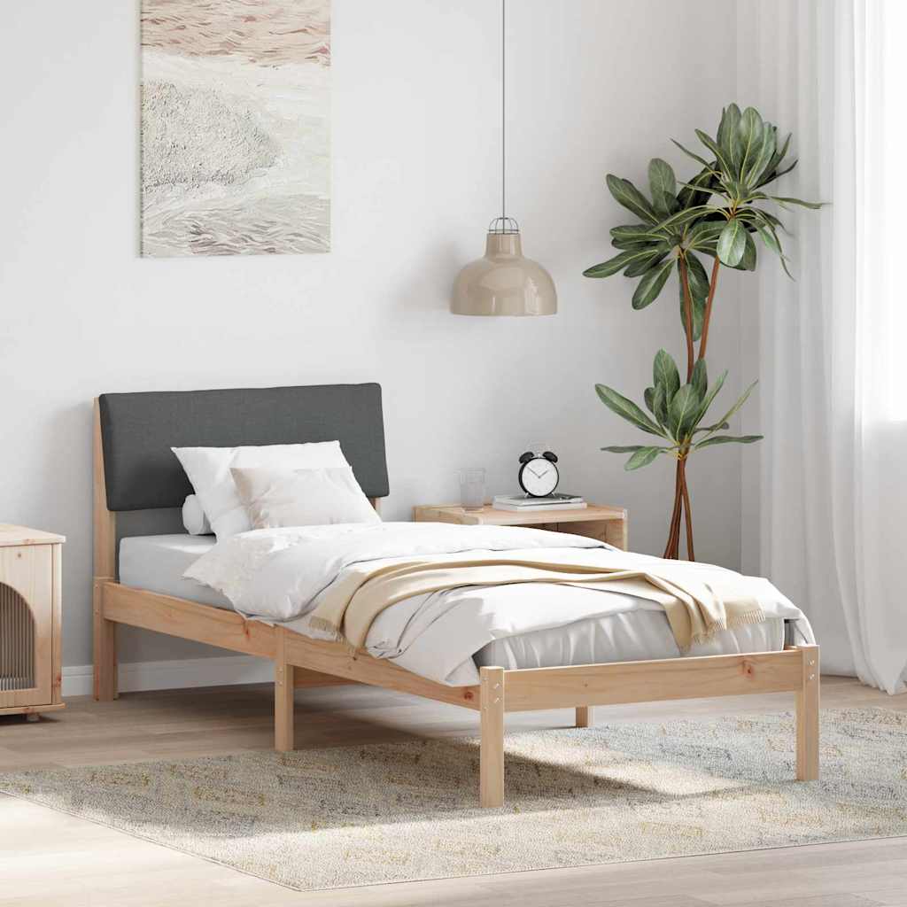 Sängram med huvudgavel brun och mörkgrå 80 x 200 cm Massiv furu