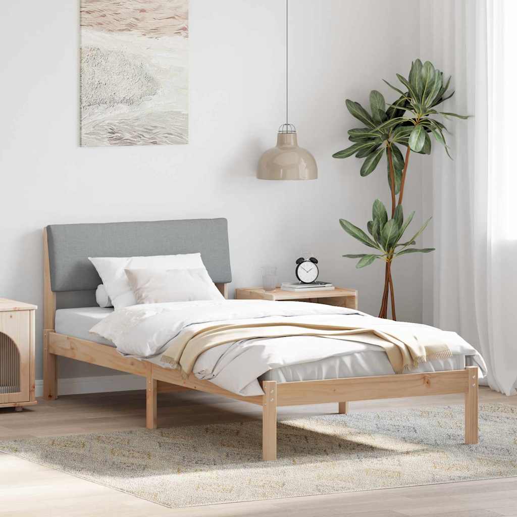 Sängram med huvudgavel Brun och ljusgrå 90 x 190 cm Massiv furu