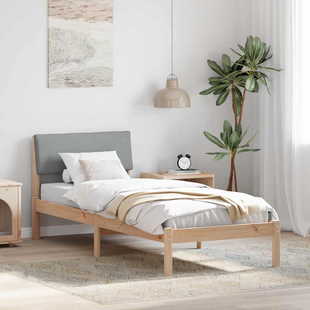 Sängram med huvudgavel Brun och ljusgrå 75 x 190 cm Massiv furu