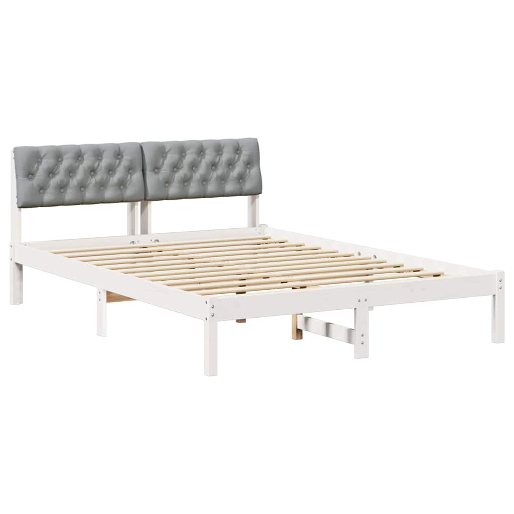 Sängram med huvudgavel Vit och ljusgrå 160 x 200 cm Massiv furu