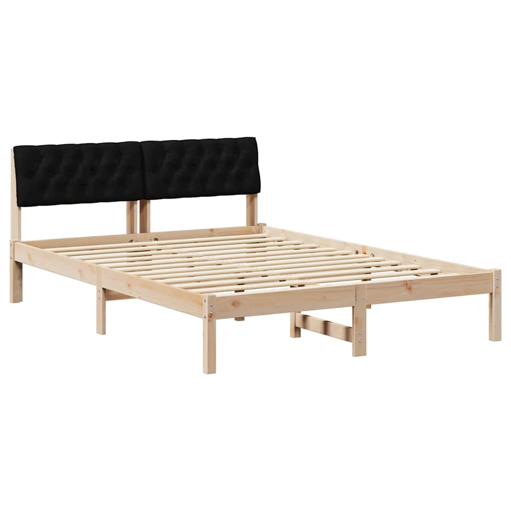 Sängram med huvudgavel Brun och svart 135 x 190 cm Massiv furu