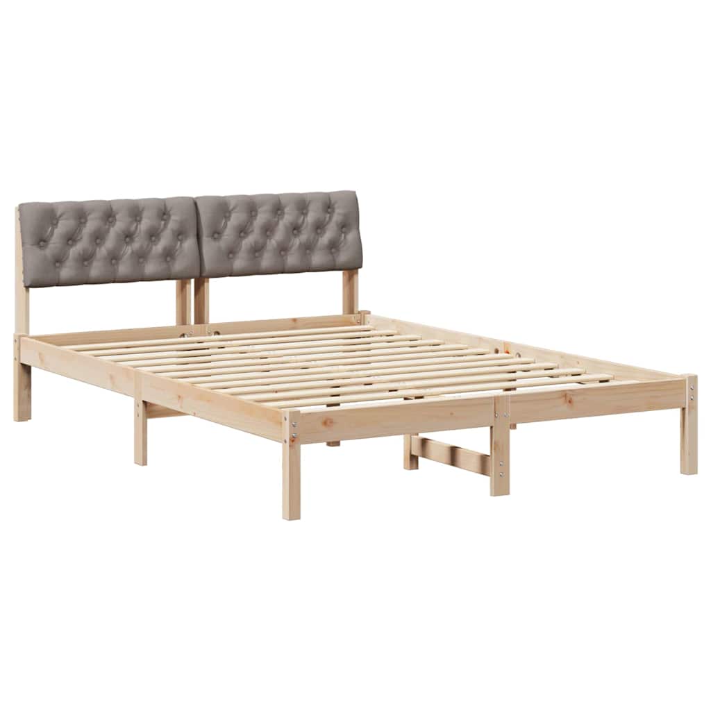 Sängram med huvudgavel Brun och taupe 135 x 190 cm Massiv furu
