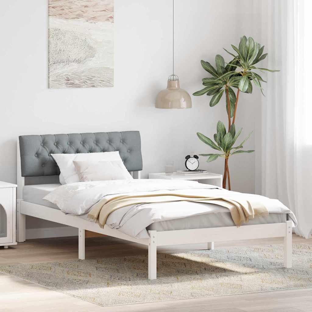 Sängram med huvudgavel Vit och ljusgrå 100 x 200 cm Massiv furu