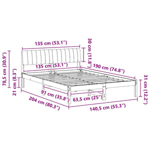 Sängram med huvudgavel Brun och taupe 135 x 190 cm Massiv furu