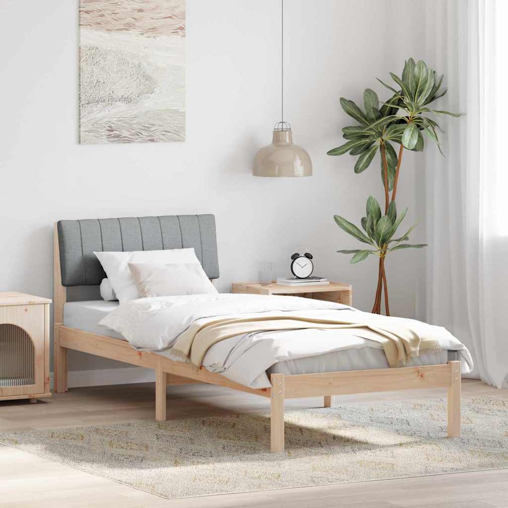 Sängram med huvudgavel Brun och ljusgrå 75 x 190 cm Massiv furu