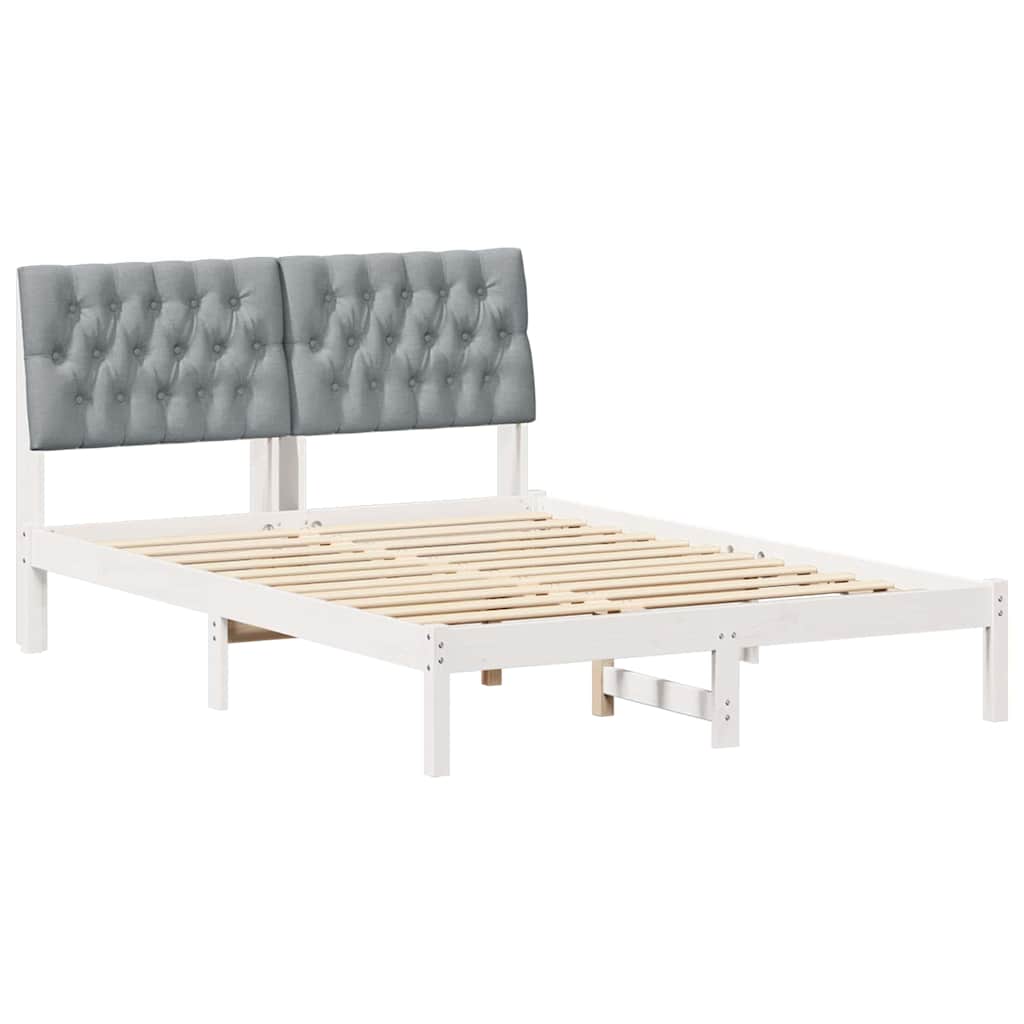 Sängram med Klädd Huvudgavel Vit 135 x 190 cm Massiv furu