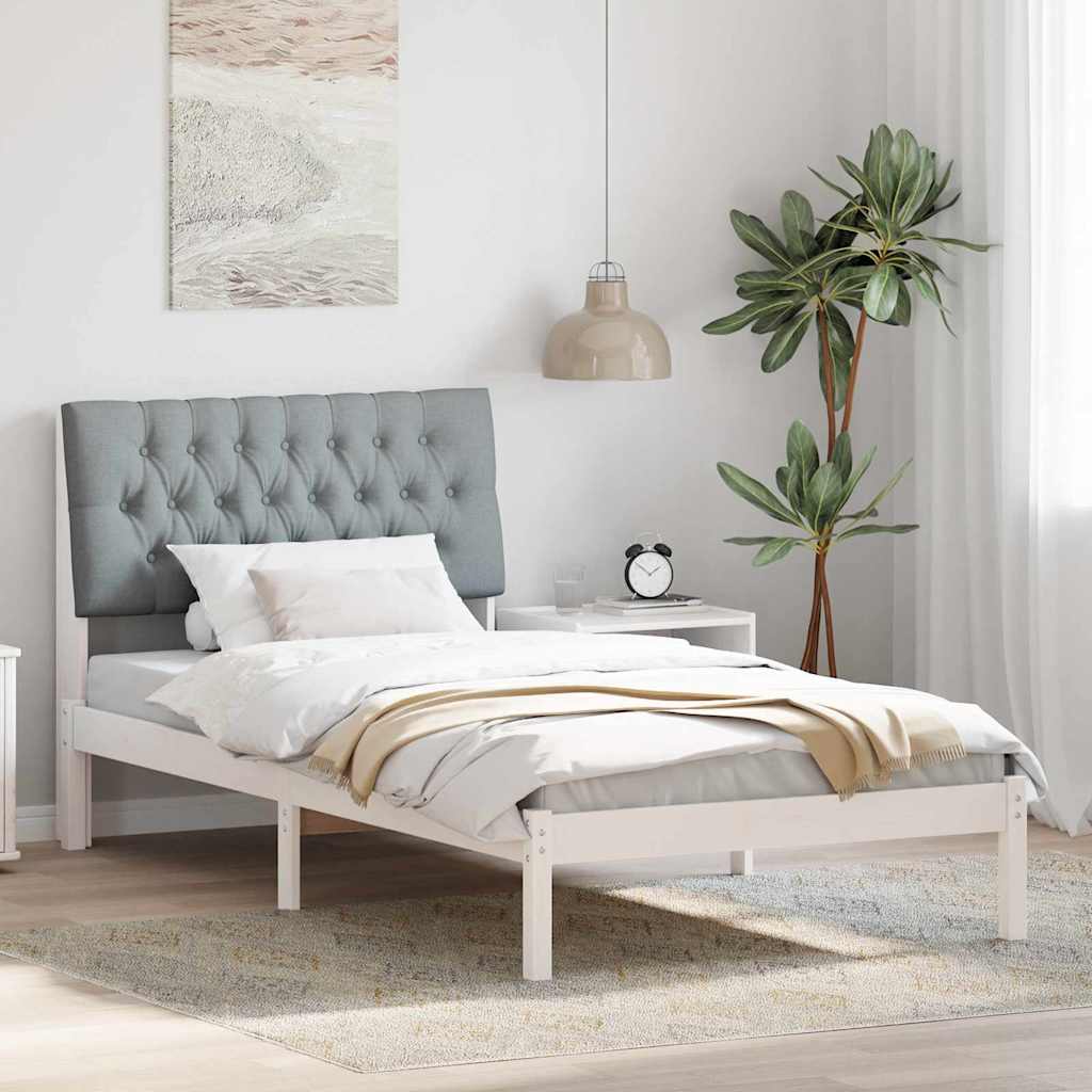 Sängram med Klädd Huvudgavel Vit 100 x 200 cm Massiv furu