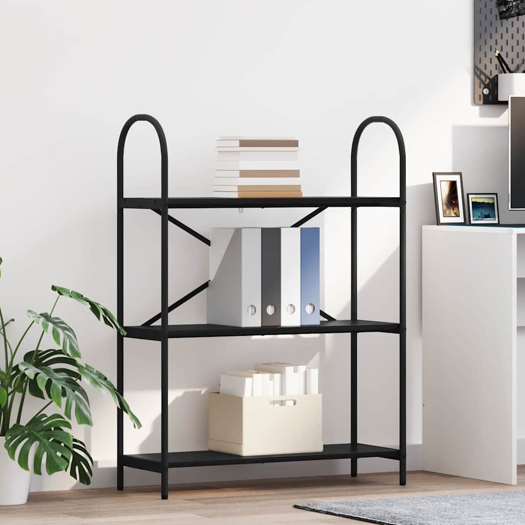 Hyllsystem 3 nivåer 80 x 30 x 109 cm Konstruerat trä Svart Ek