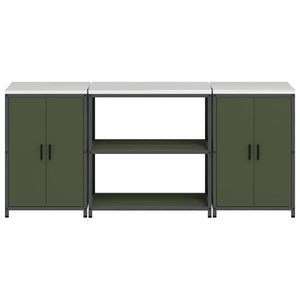 Köksförvaringsset med hylla 3 pcs Olivgrön Kallvalsat stål