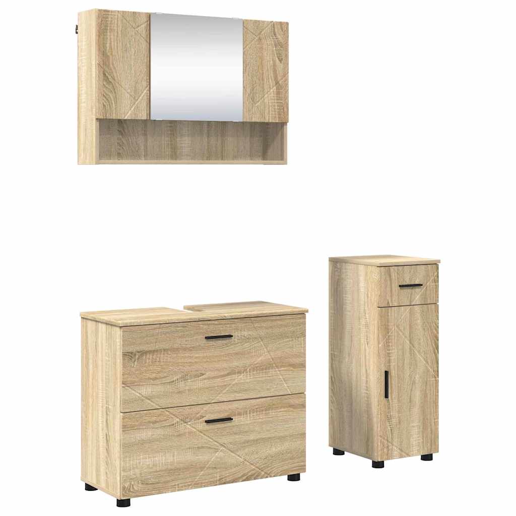 Badrumsmöbelset 3 pcs Sonoma-ek Konstruktions trä och metall