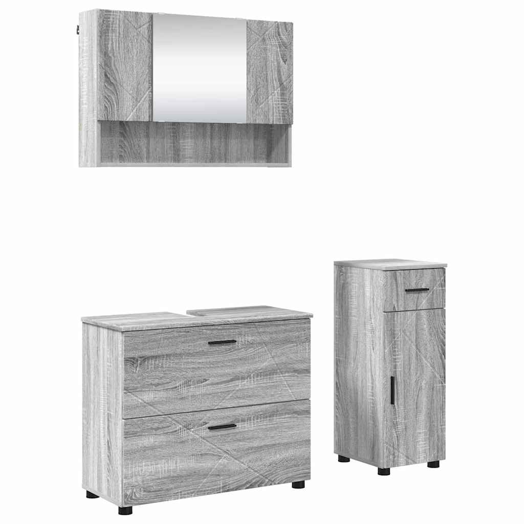 Badrumsmöbelset 3 pcs Grå Sonoma Konstruktions trä och metall
