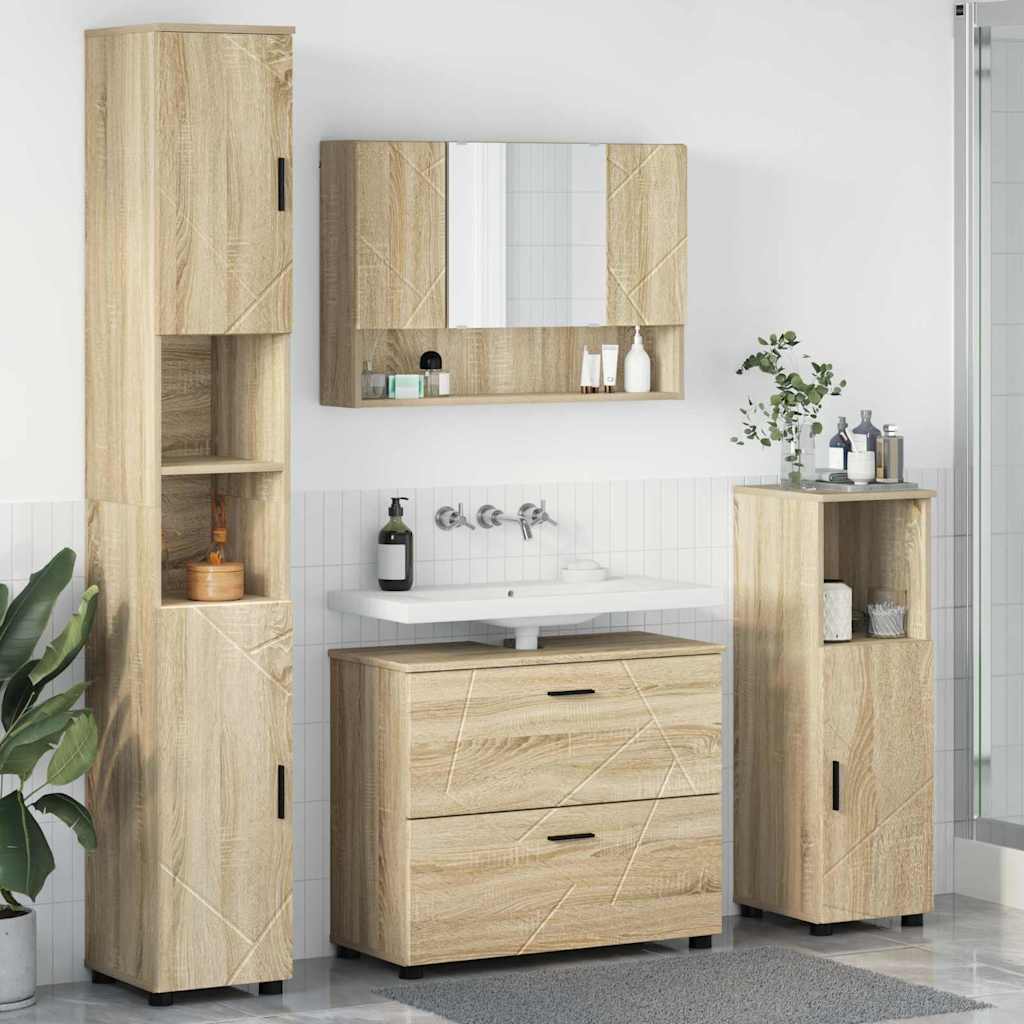 Badrumsmöbelset 4 pcs Sonoma-ek Konstruktions trä och metall