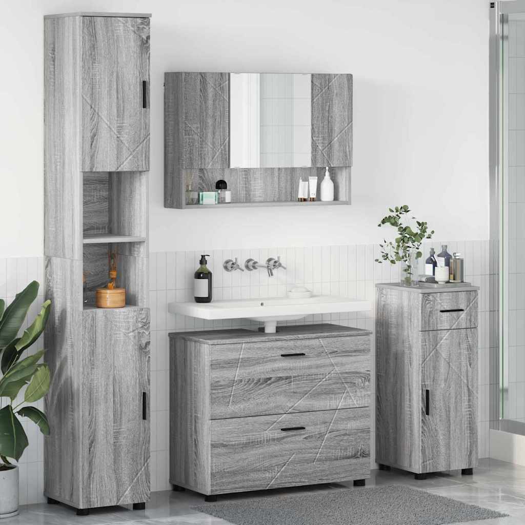 Badrumsmöbelset 4 pcs Grå Sonoma Konstruktions trä och metall