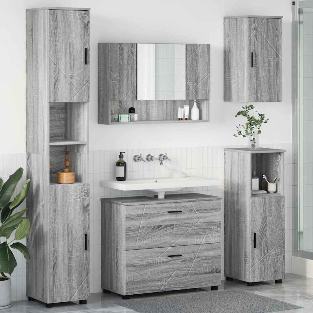 Badrumsmöbelset 5 pcs Grå Sonoma Konstruktions trä och metall