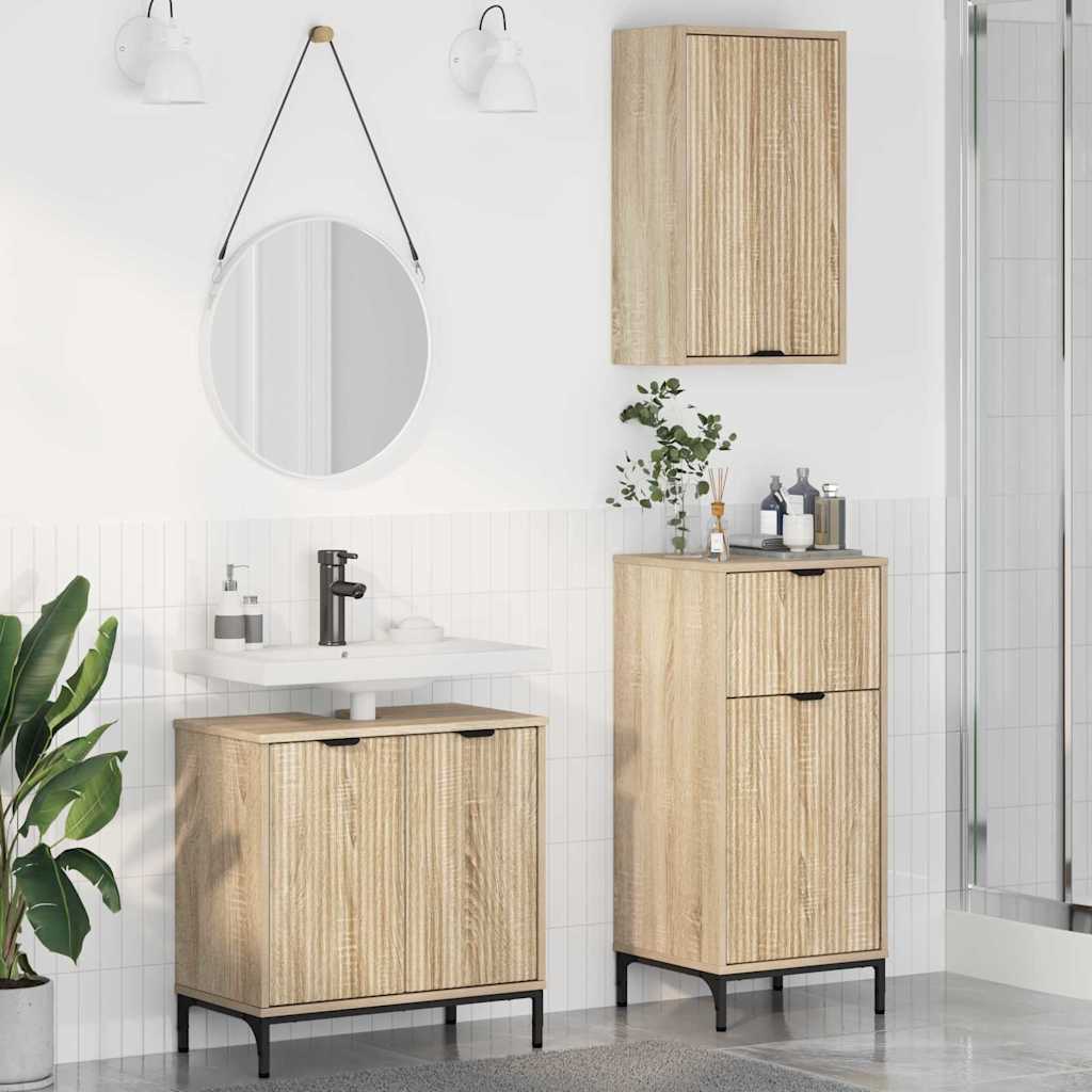Badrumsmöbelset med låda 3 pcs Sonoma ek Konstruerat trä