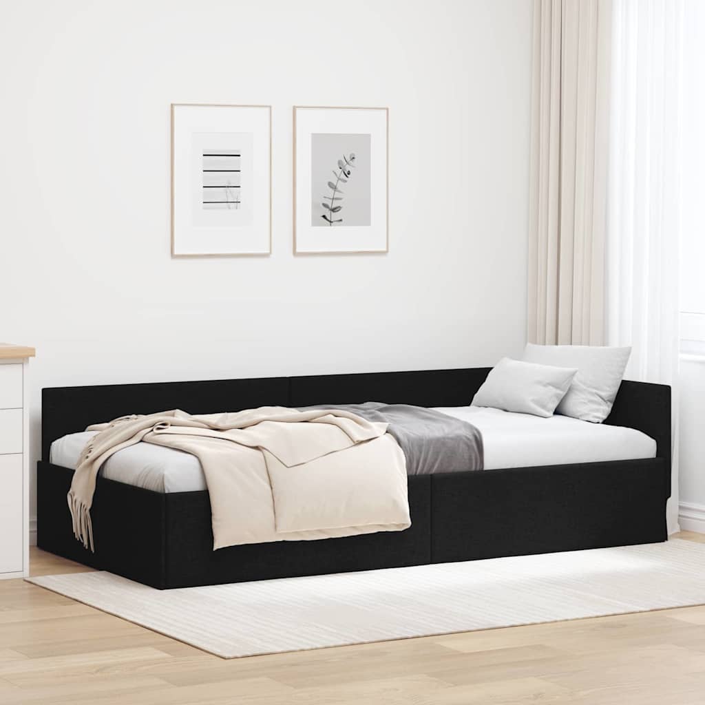 Hörn Sängram med huvudgavel Svart 90 cm x 200 cm tyg