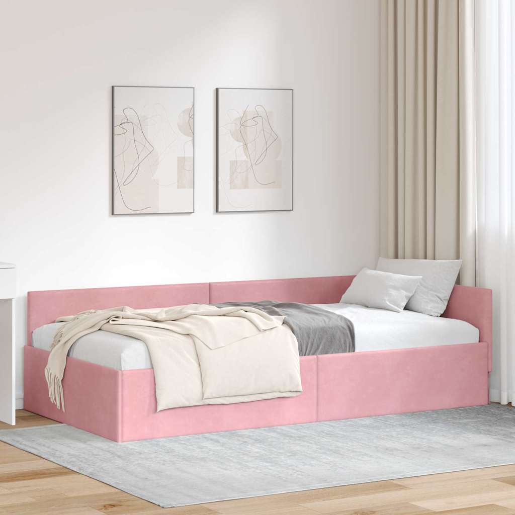 Hörn Sängram med huvudgavel Rosa 80 cm x 200 cm Sammet