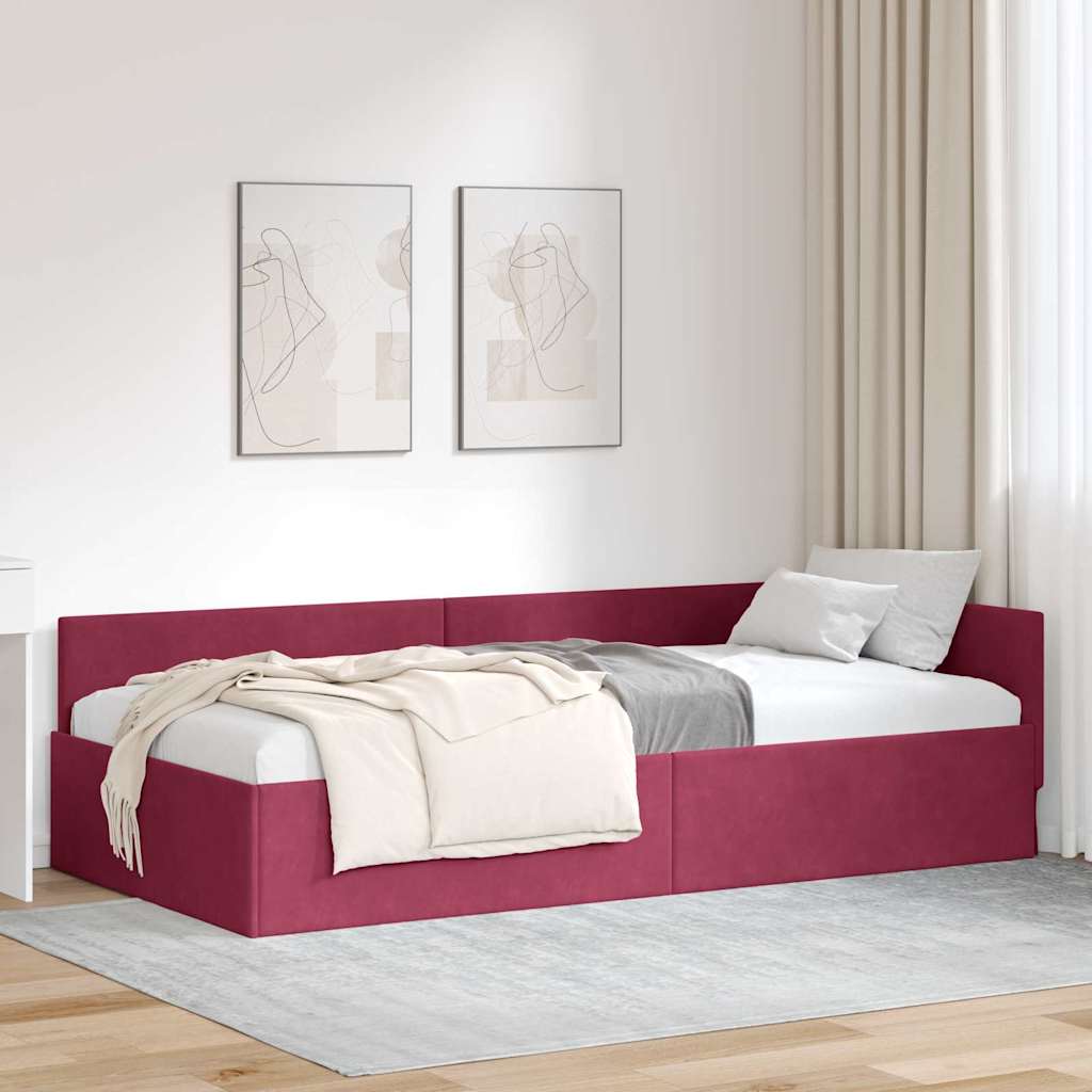 Hörn Sängram med huvudgavel Vinröd 100 cm x 200 cm Sammet