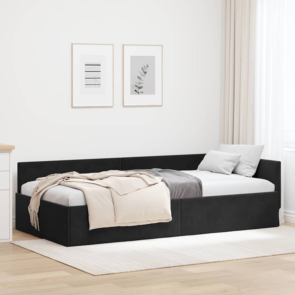 Hörn Sängram med huvudgavel Svart 100 cm x 200 cm Sammet