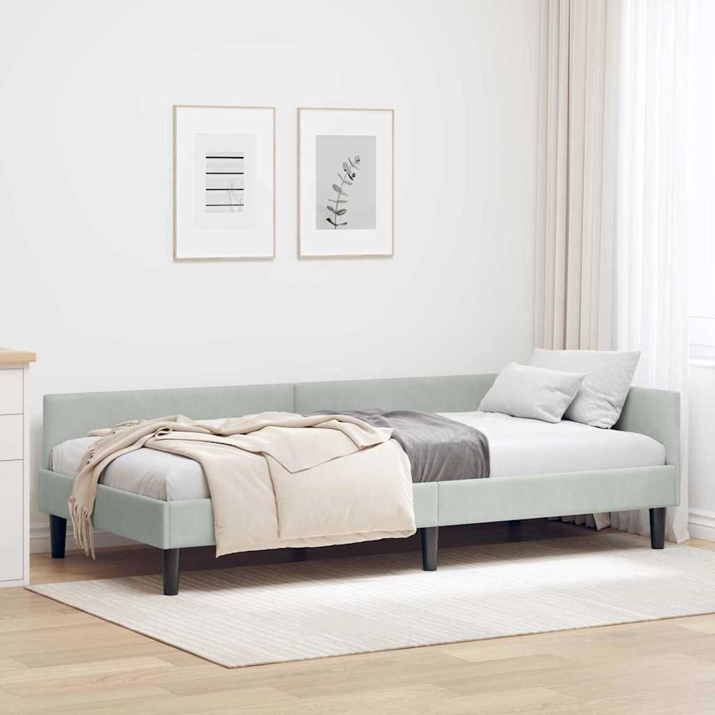 Hörn Sängram med huvudgavel Ljusgrå 80 cm x 200 cm Sammet