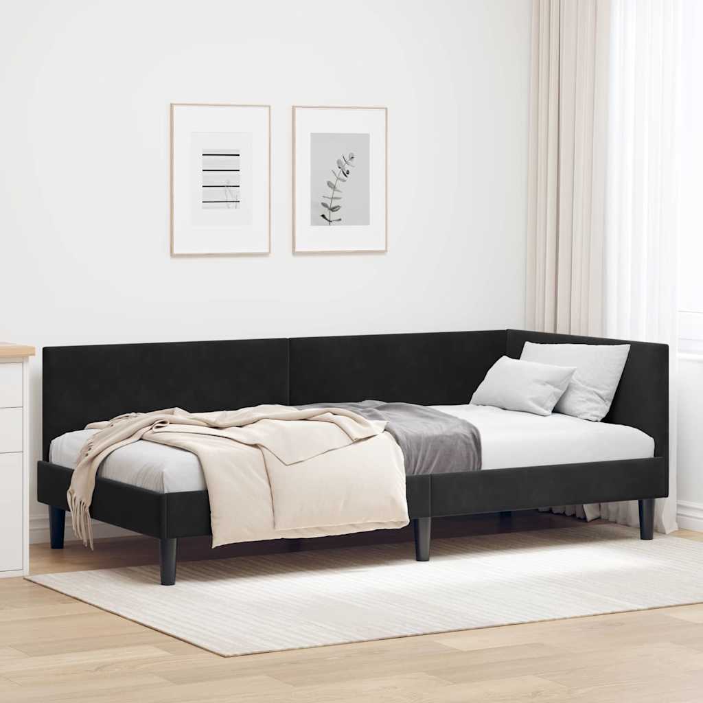 Hörn Sängram med huvudgavel Svart 90 cm x 190 cm Sammet