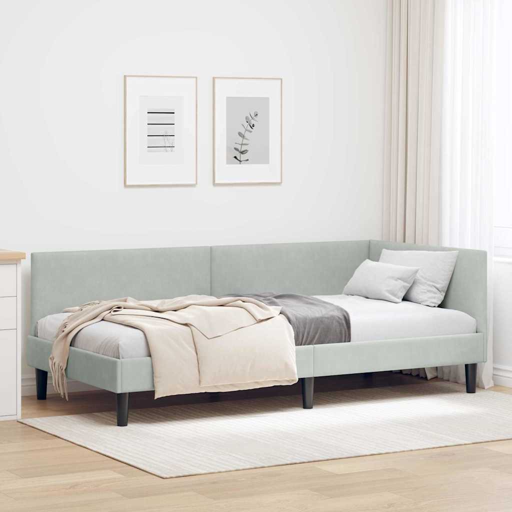 Hörn Sängram med huvudgavel Ljusgrå 100 cm x 200 cm Sammet