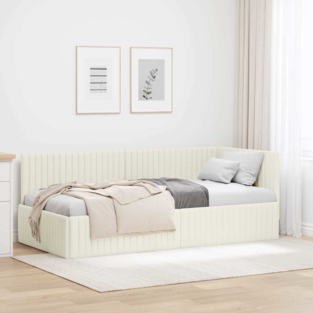 Hörn Sängram med huvudgavel Kräm 90 cm x 190 cm Sammet