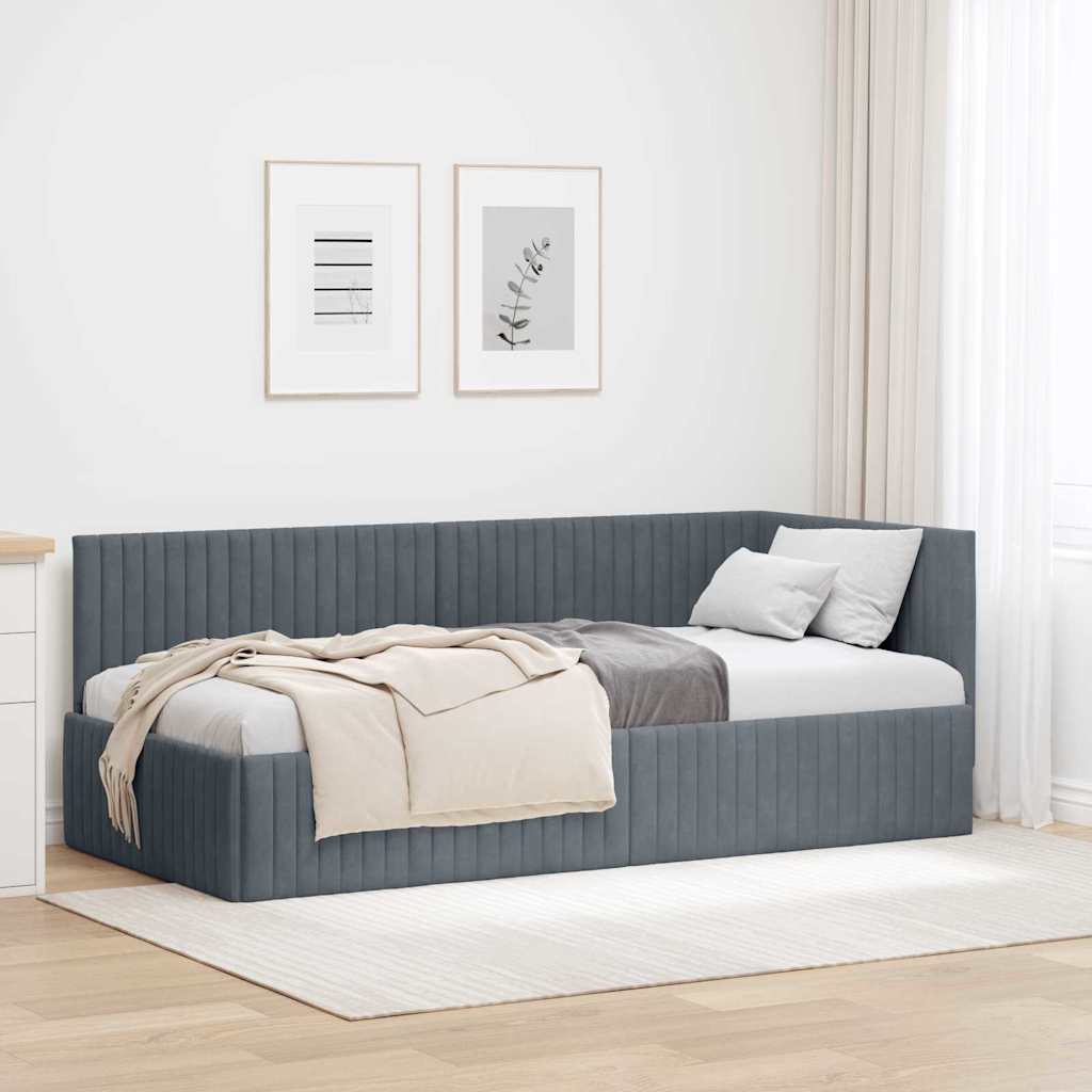 Hörn Sängram med huvudgavel Mörkgrå 90 cm x 200 cm Sammet