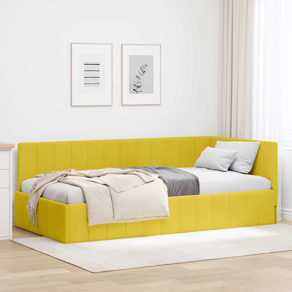Hörn Sängram med huvudgavel Gul 90 cm x 200 cm Sammet