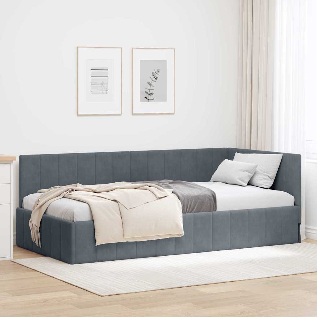 Hörn Sängram med huvudgavel Mörkgrå 100 cm x 200 cm Sammet