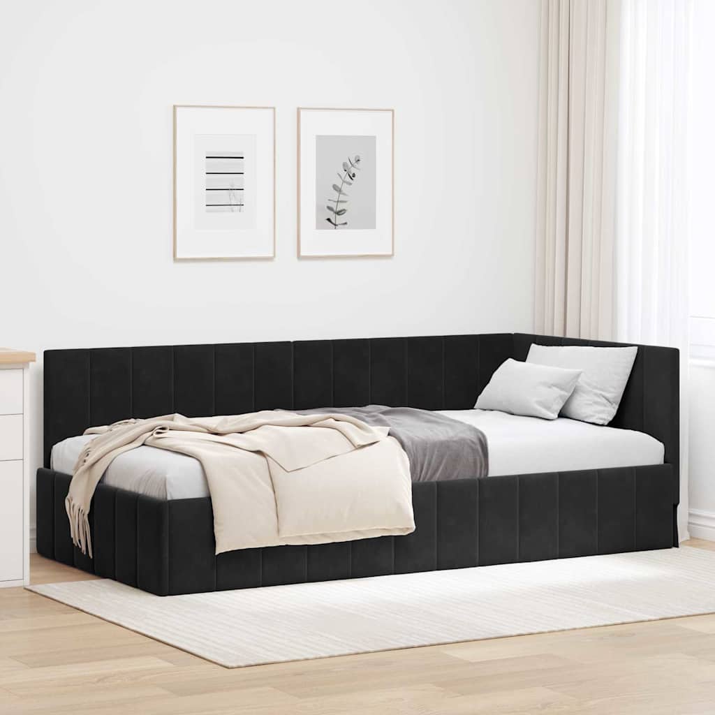 Hörn Sängram med huvudgavel Svart 100 cm x 200 cm Sammet