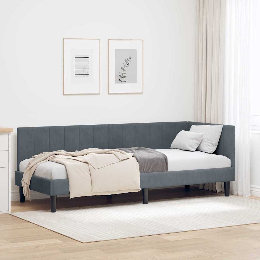 Hörn Sängram med huvudgavel Mörkgrå 80 cm x 200 cm Sammet