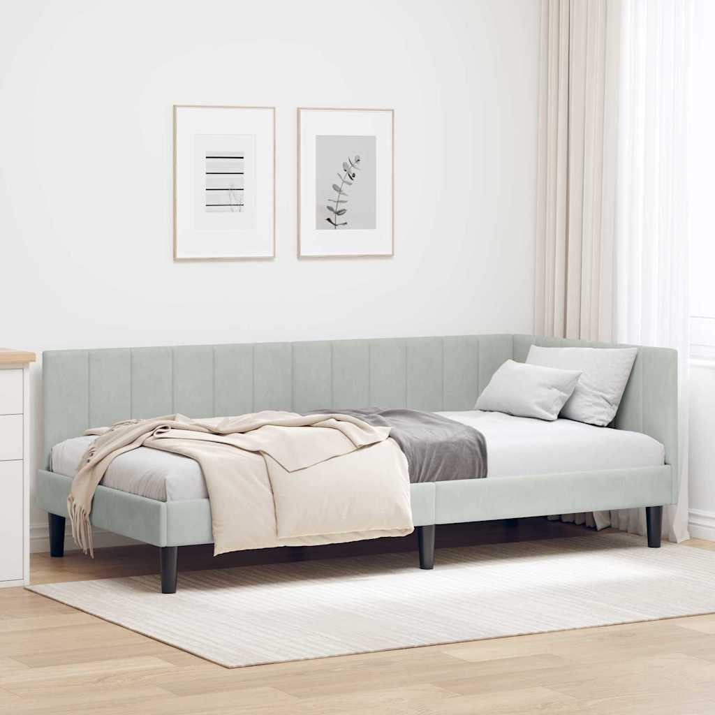 Hörn Sängram med huvudgavel Ljusgrå 90 cm x 190 cm Sammet