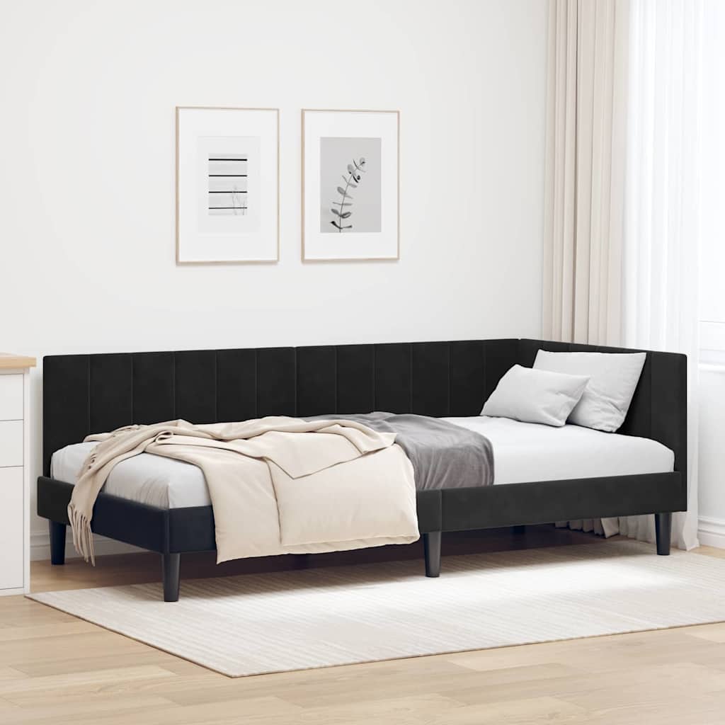 Hörn Sängram med huvudgavel Svart 90 cm x 200 cm Sammet
